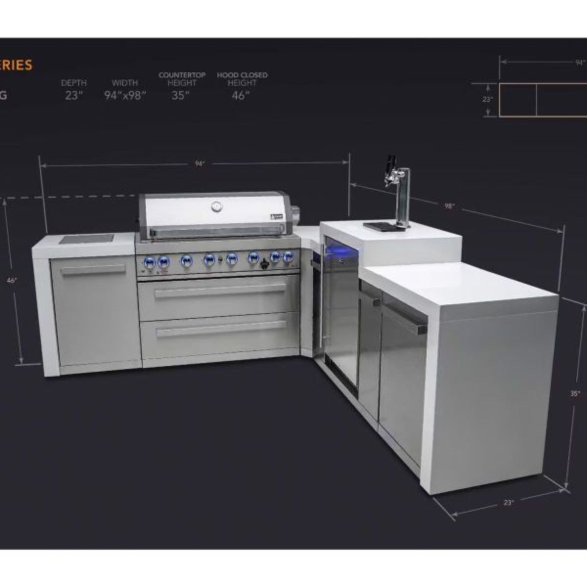 Mont Alpi 6-Burner 94 in. x 98 in. Deluxe Outdoor Modular Kitchen with 90-Degree Corner and Kegerator
