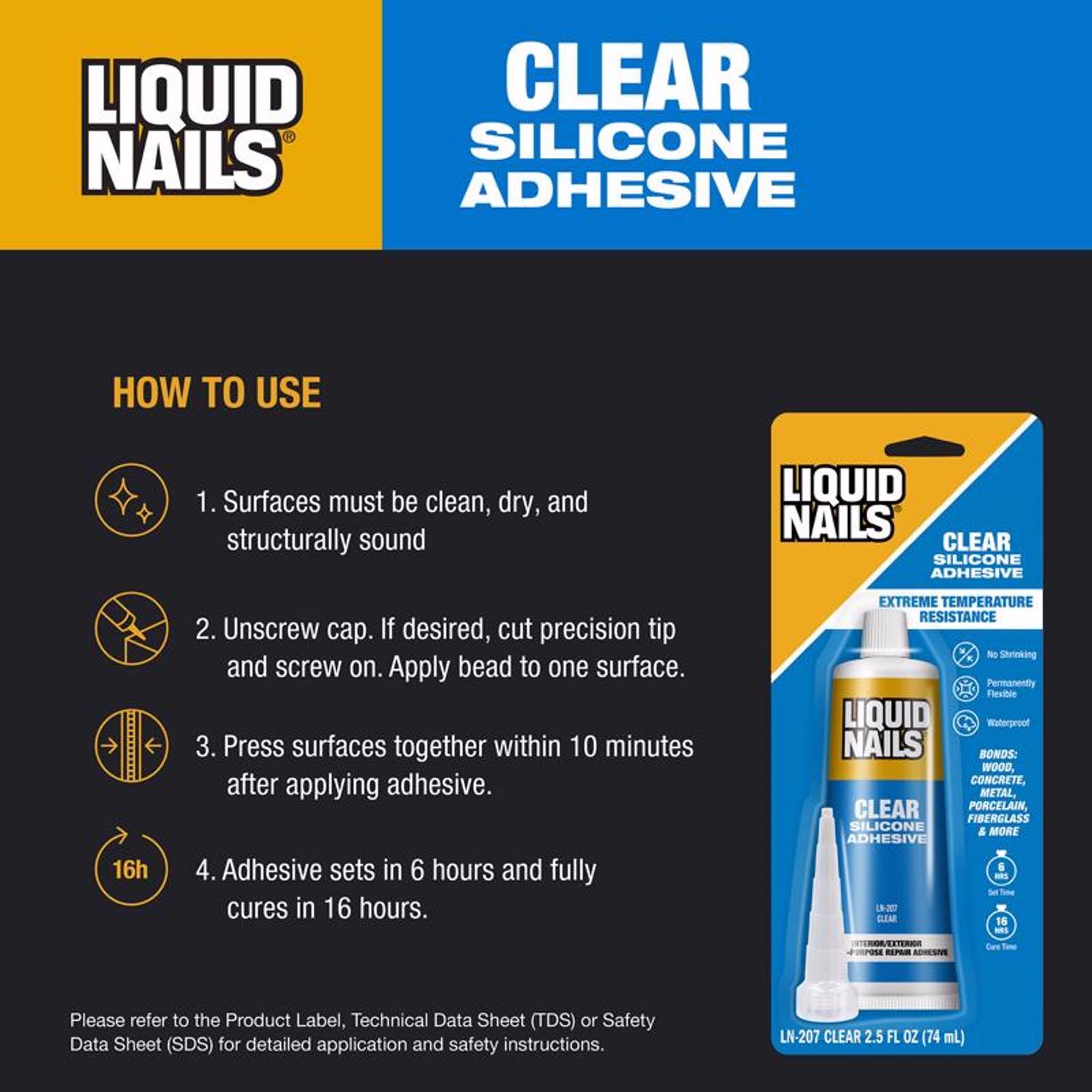 Liquid Nails Clear Small Projects High Strength Silicone Clear Adhesive 2.5 oz