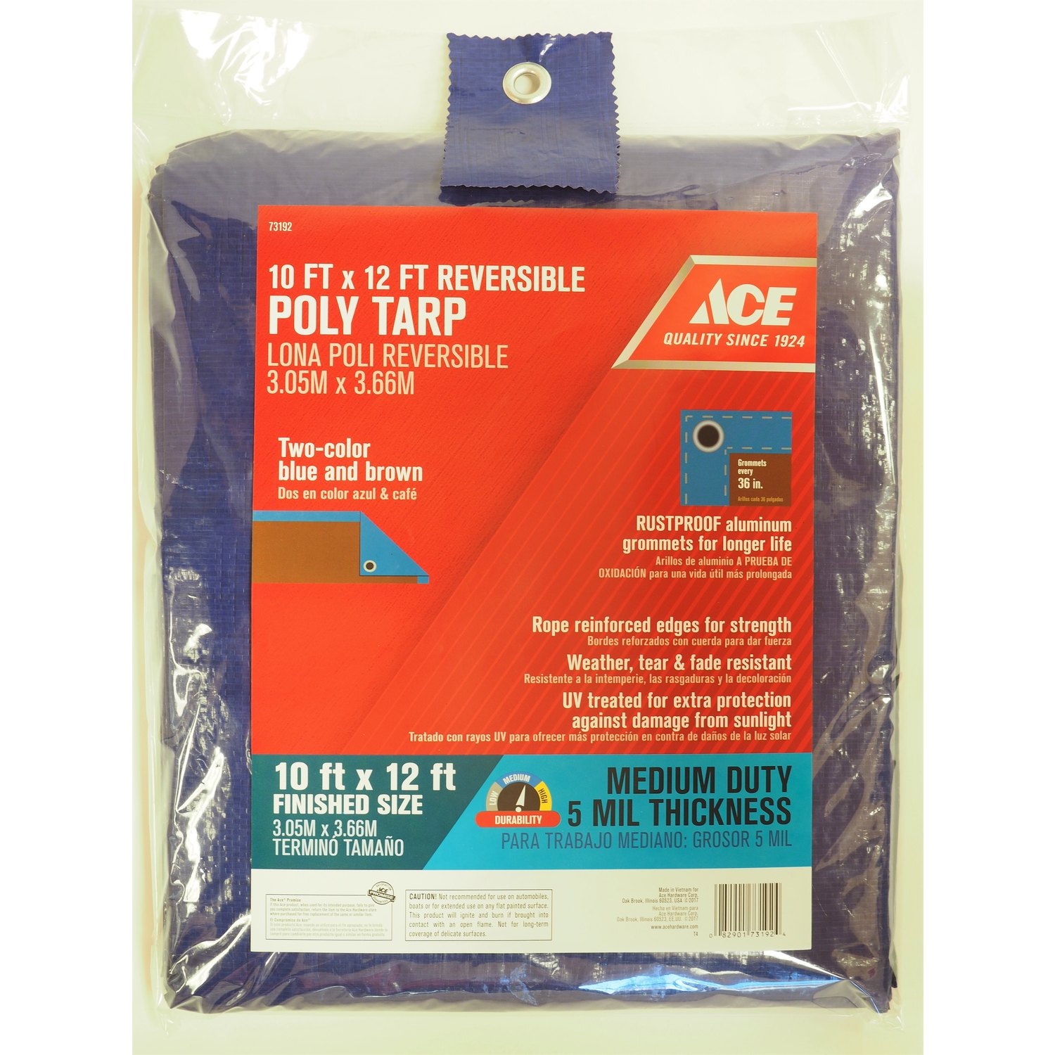 Ace 10 ft. W X 12 ft. L Medium Duty Polyethylene Tarp Blue/Brown