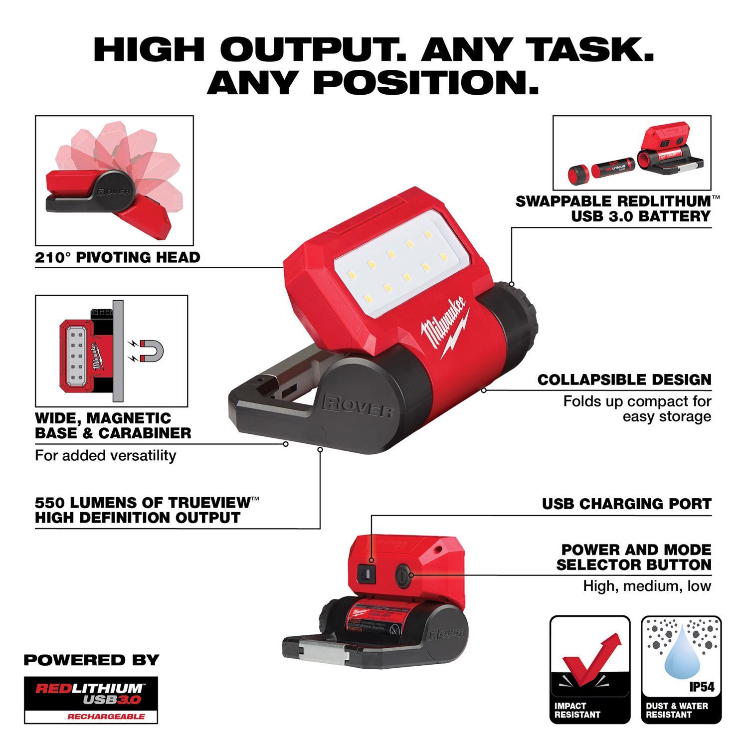 Milwaukee 550 lm Black/Red LED Rechargeable Work Light