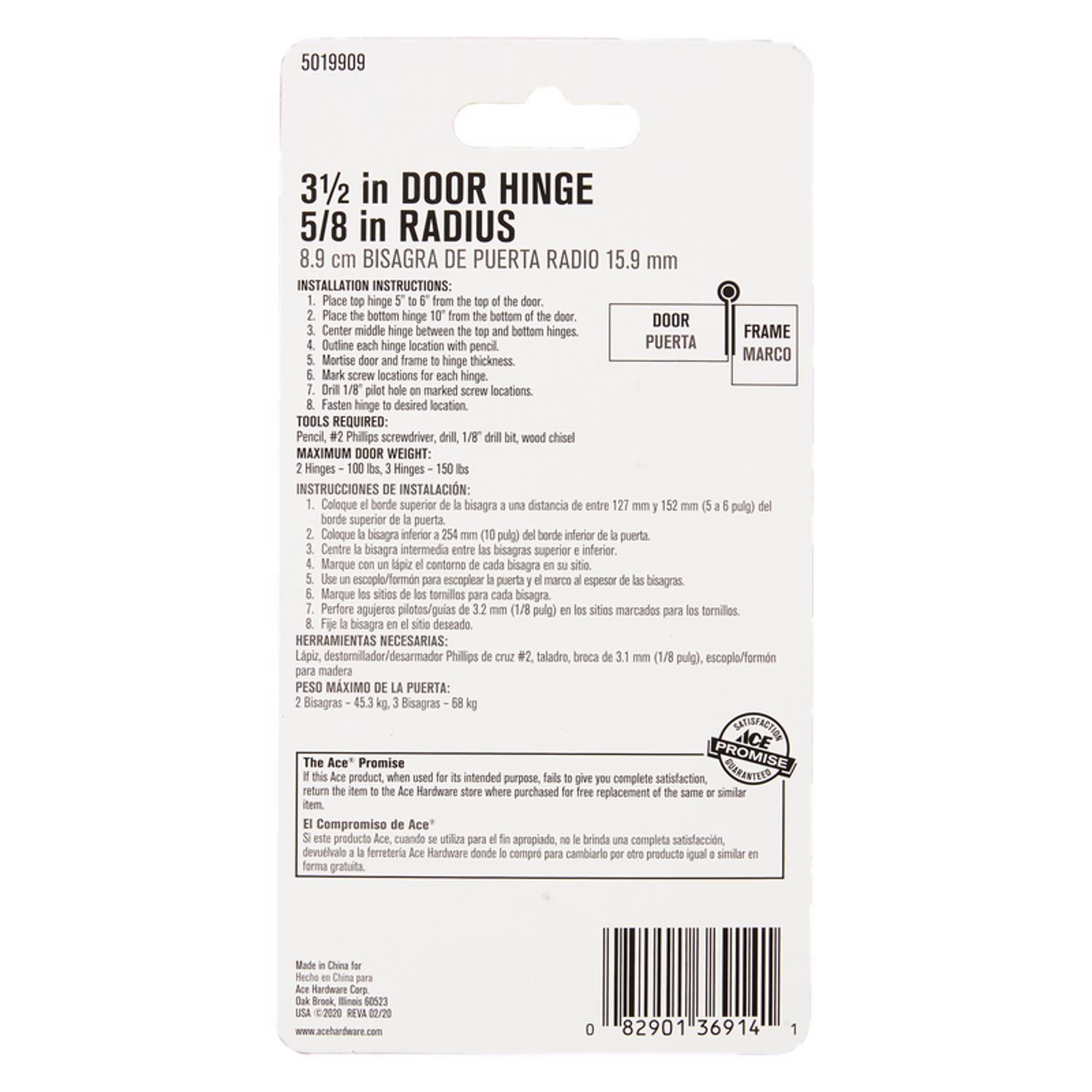 Ace 3-1/2 in. L Satin Nickel Residential Door Hinge 1 pk