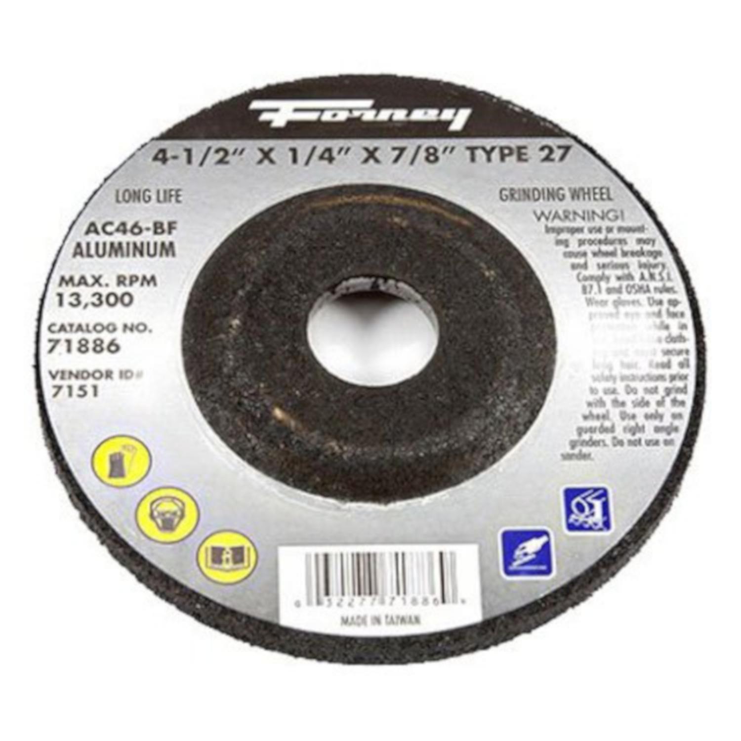 Forney 4-1/2 in. D X 7/8 in. in. Metal Grinding Wheel