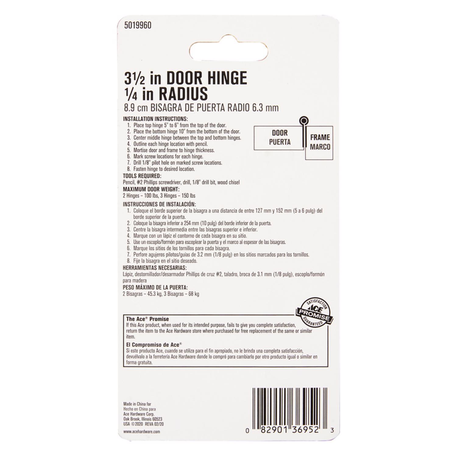 Ace 3-1/2 in. L Stainless Steel Residential Door Hinge 1 pk