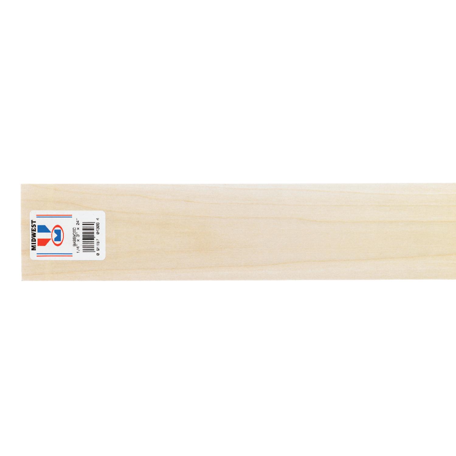 Midwest Products 1/4 in. X 3 in. W X 2 ft. L Basswood Sheet #2/BTR Premium Grade
