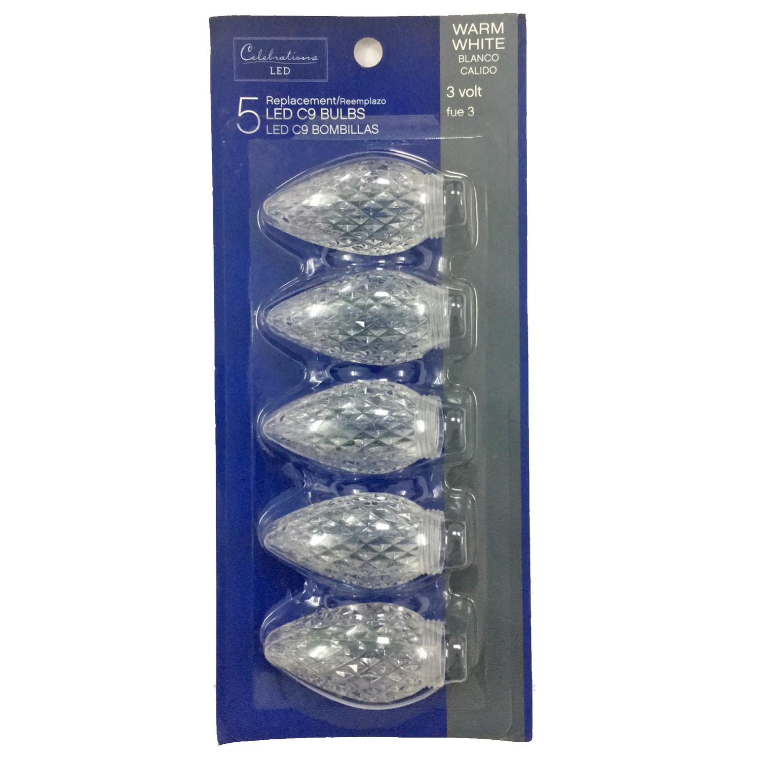 Celebrations Blue LED C9 Warm White 5 ct Replacement Christmas Light Bulbs