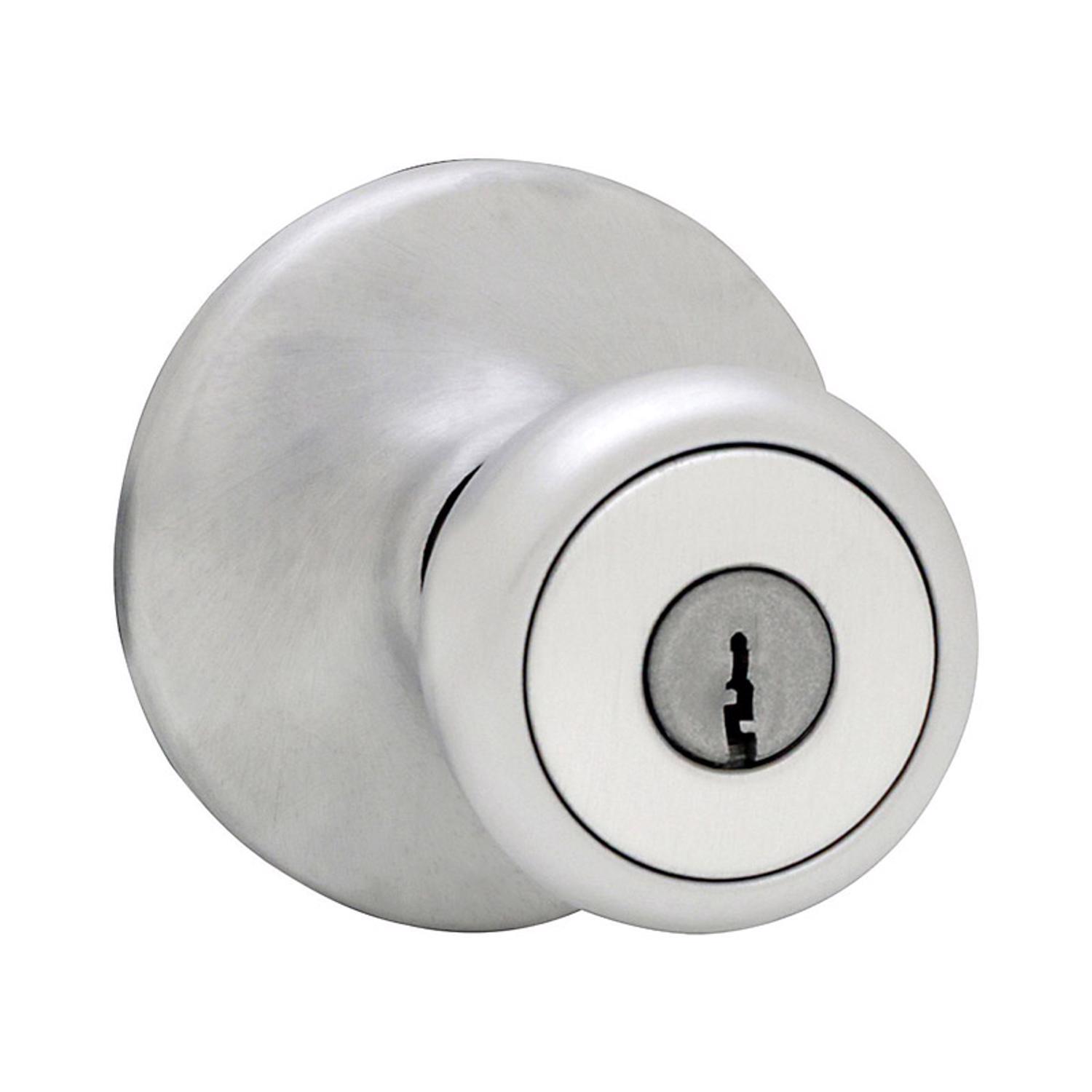 Kwikset Curve Satin Chrome Entry Door Knob 1-3/4 in.