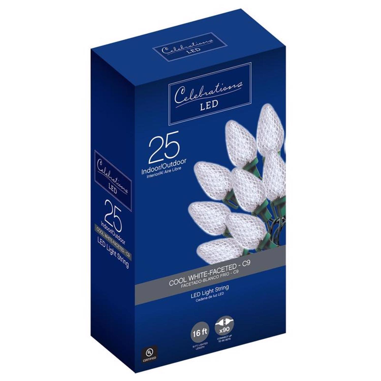 Celebrations Blue LED C9 Cool White 25 ct String Christmas Lights 16 ft.