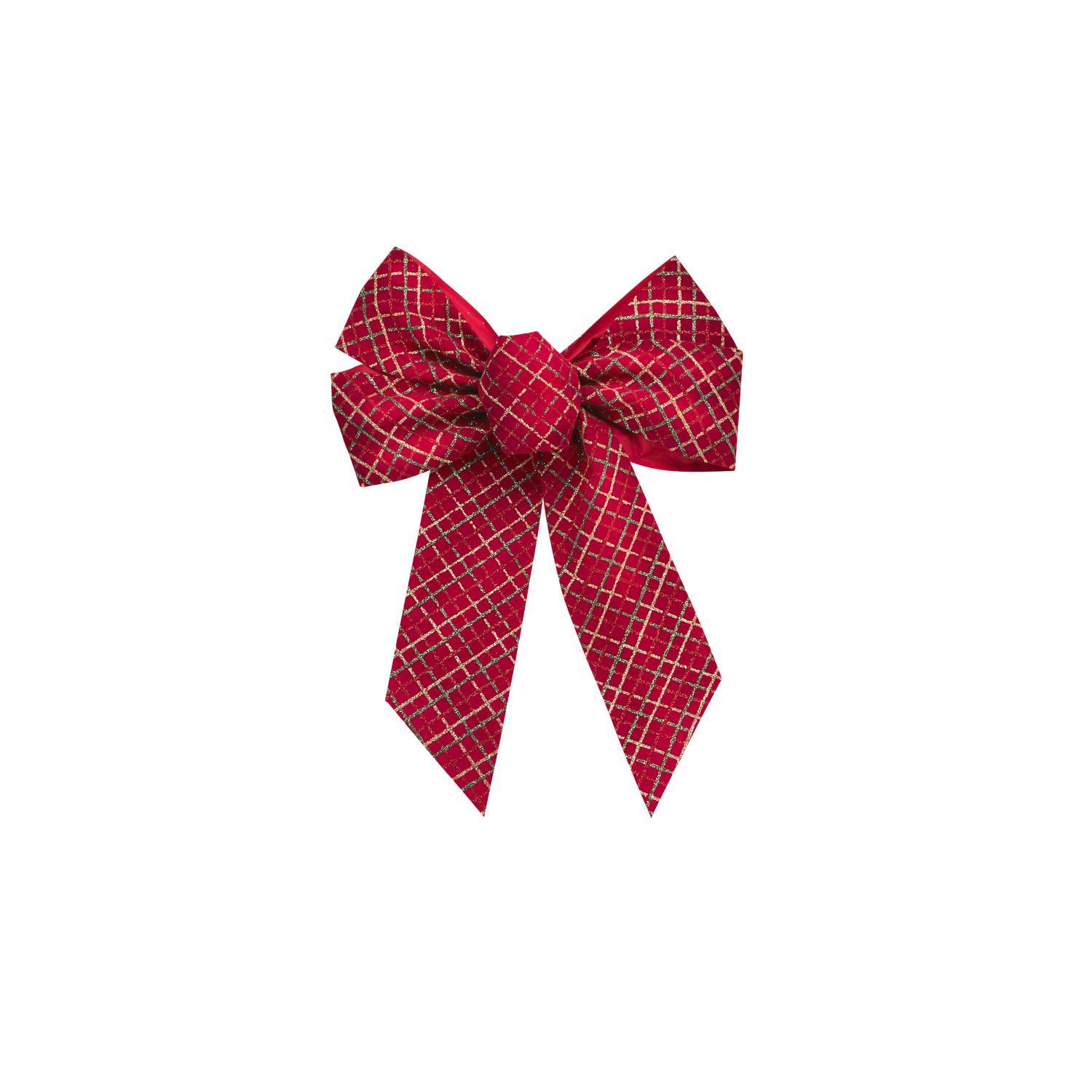 Holiday Trims Glitter Plaid Red/Green/Gold Bow Christmas Wall Decor Fabric 1 pc