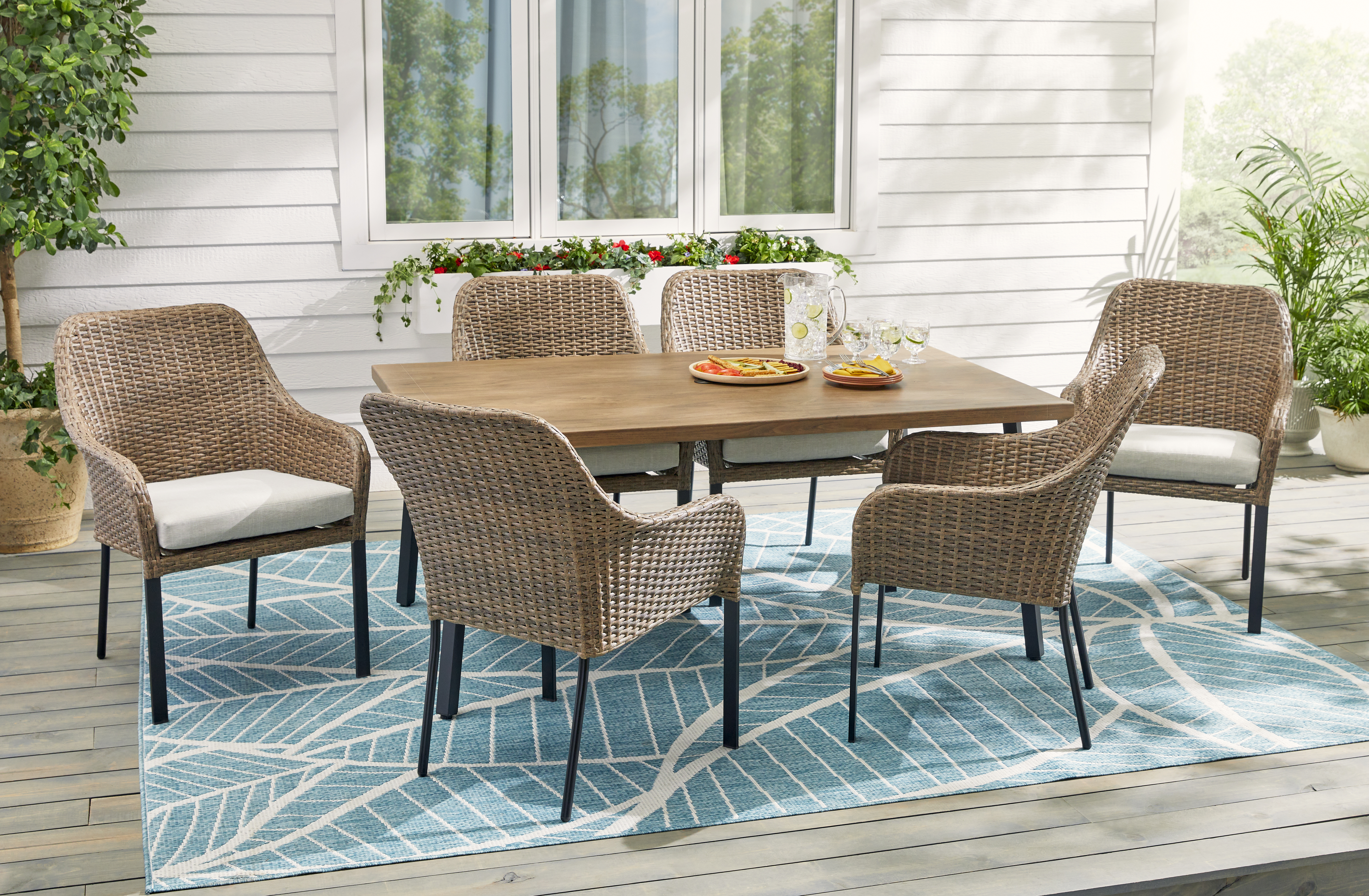 Living Accents 7PC Dining Set Brown/Cushioned Wicker