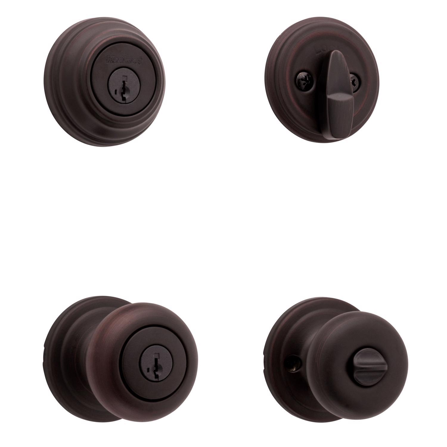 Kwikset SmartKey Juno Venetian Bronze Deadbolt and Entry Door Knob KW1 1-3/4 in.