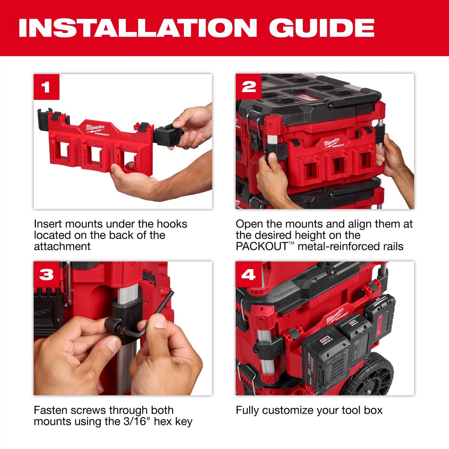 Milwaukee Packout 1.7 in. W X 2 in. H Tool Box Attachment M18 Battery Rack Black/Red