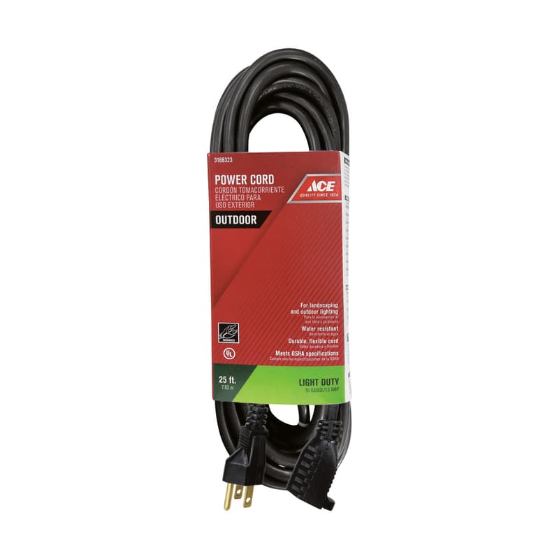 Ace Outdoor 25 ft. L Black Extension Cord 16/3 SJTW