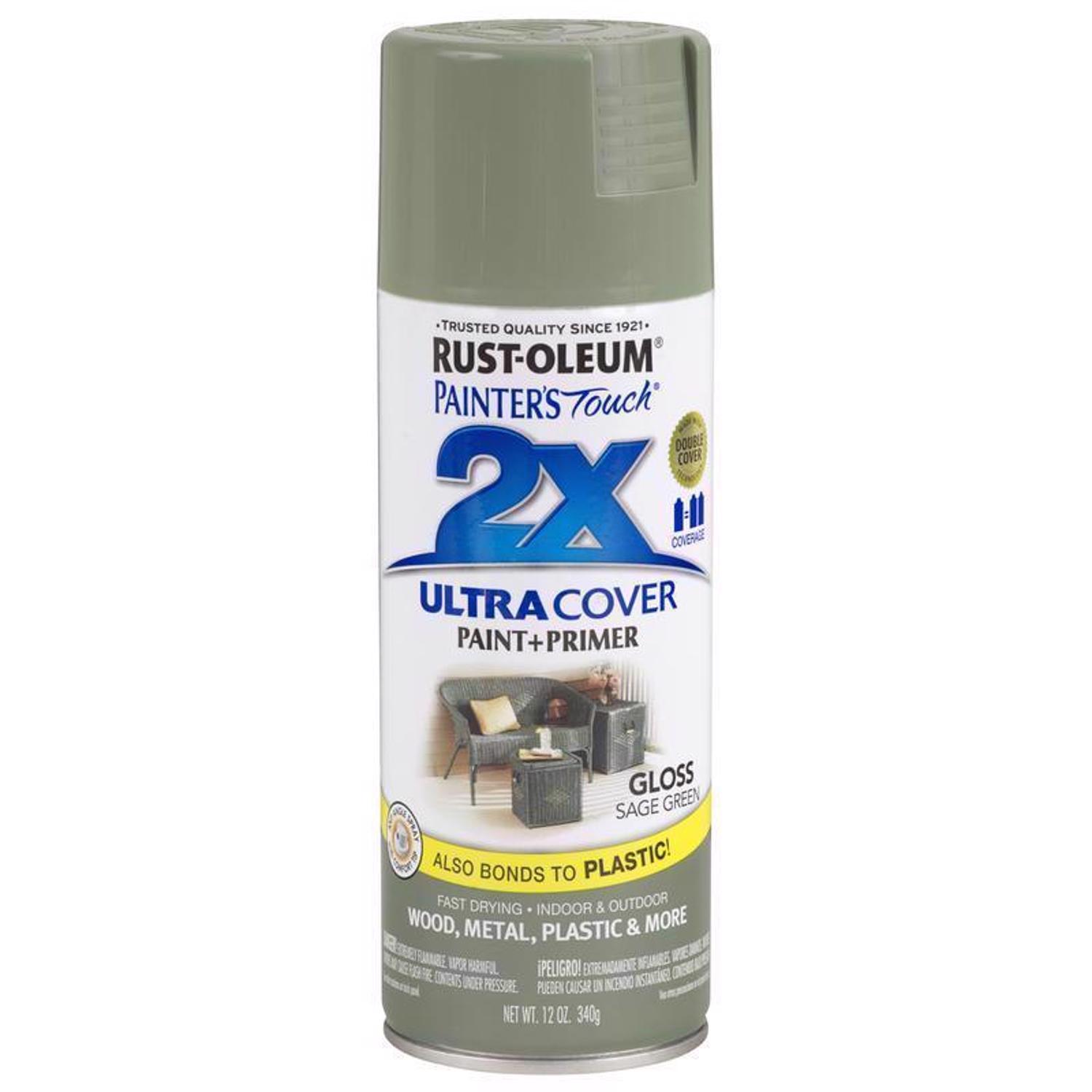 Rust-Oleum Painters Touch 2X Ultra Cover Gloss Sage Green Paint+Primer Spray Paint 12 oz