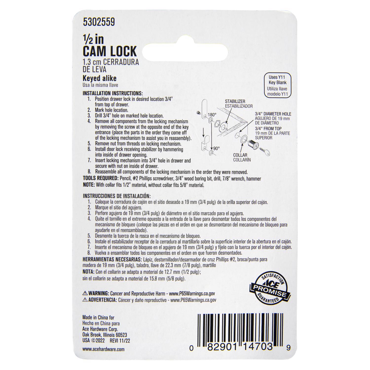 Ace Bright Brass Yellow Brass Cam Lock