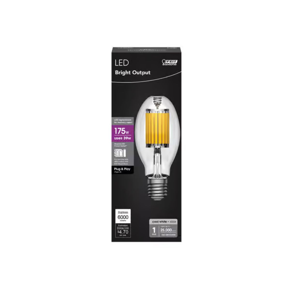 Feit 175 W ED28 HID Bulb 6000 lm Cool White High Lumen 1 Pack