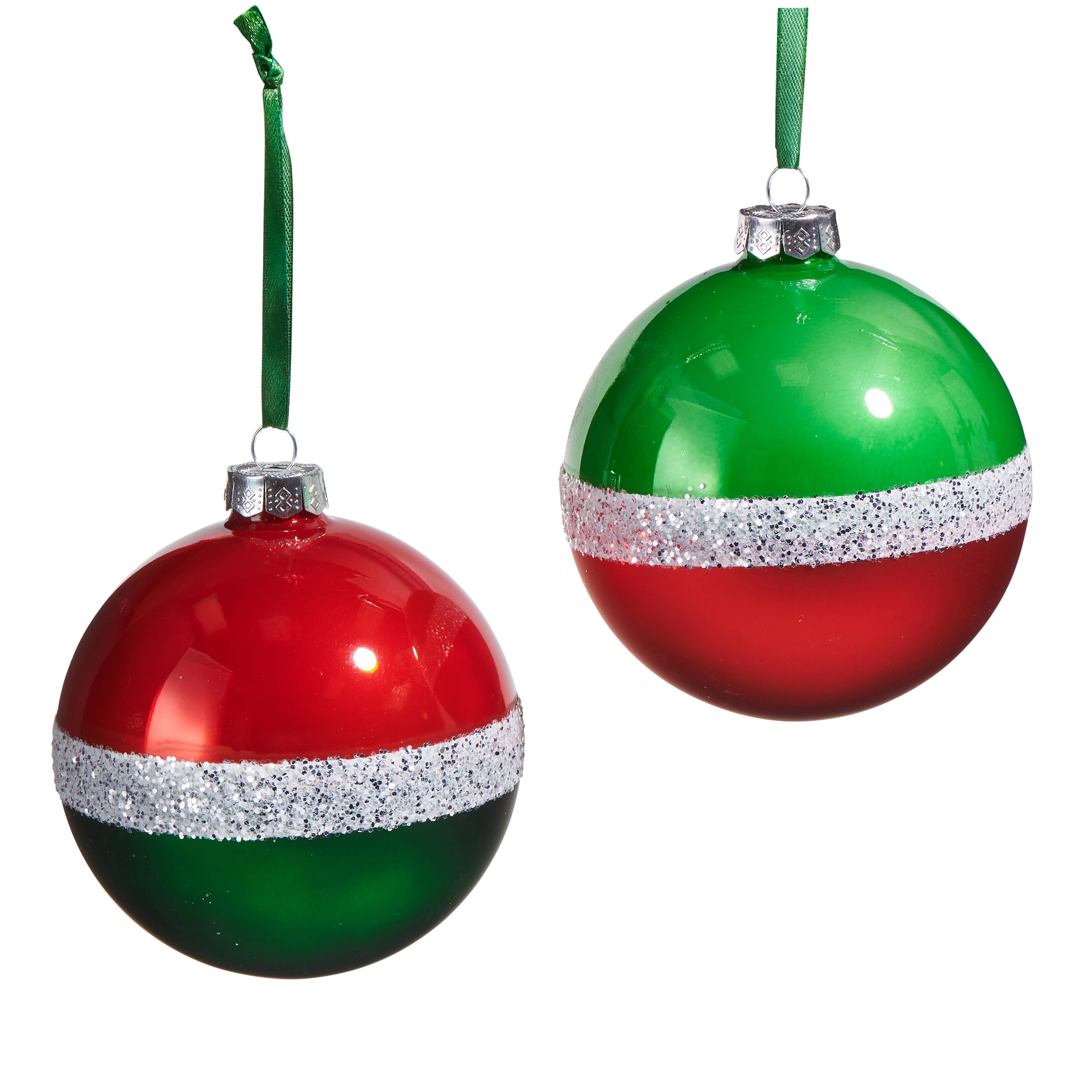 Raz Imports 4 in. Traditional Glittered Stripe Ball Ornament