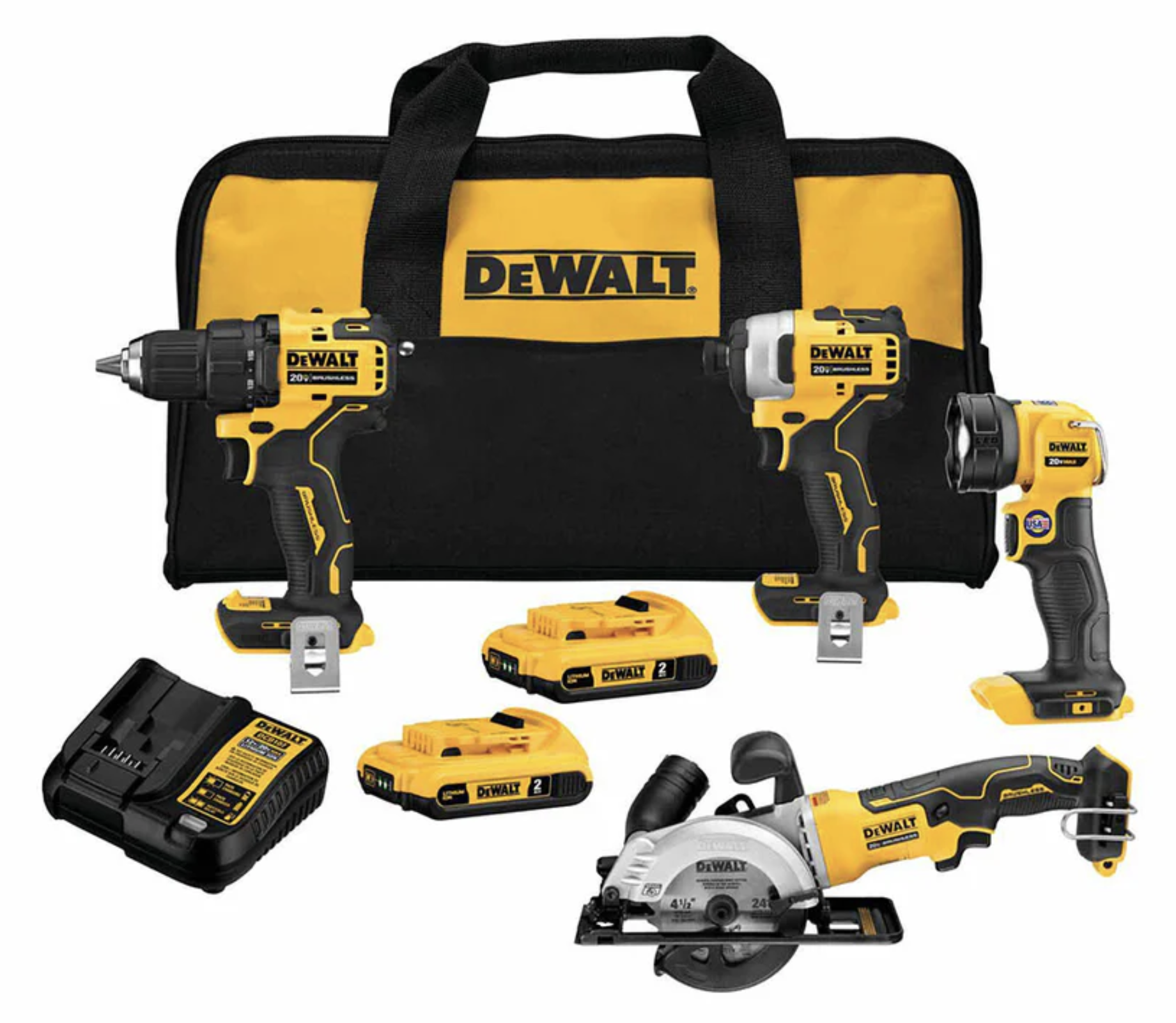 DeWalt 20V Max Atomic Brushless Cordless 4-Tool Combo Kit (DCK488D2)