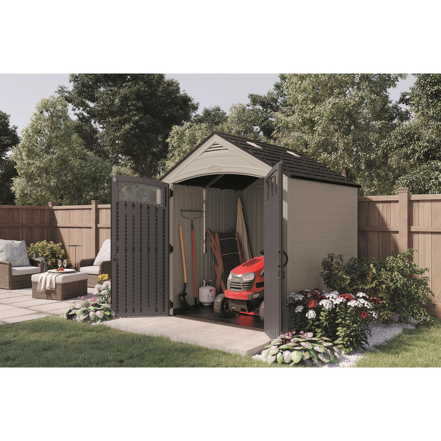 Suncast Cloverdale 7 ft. x 7 ft. Resin Horizontal Peak Storage Shed with Floor Kit