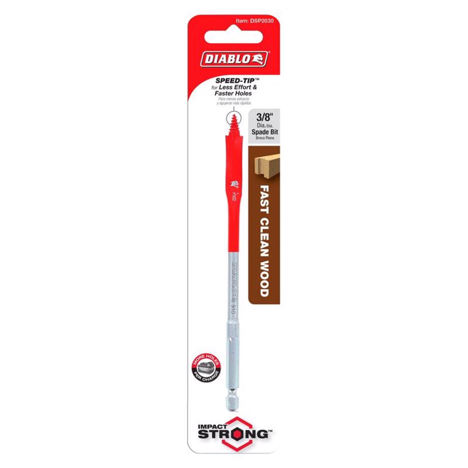 Diablo 3/8 in. X 6 in. L High Speed Steel Clean Wood Spade Bit Hex Shank 1 pk