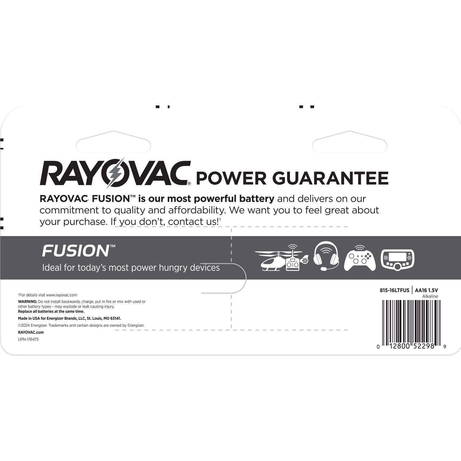 Rayovac Fusion AA Alkaline Batteries 16 pk Carded