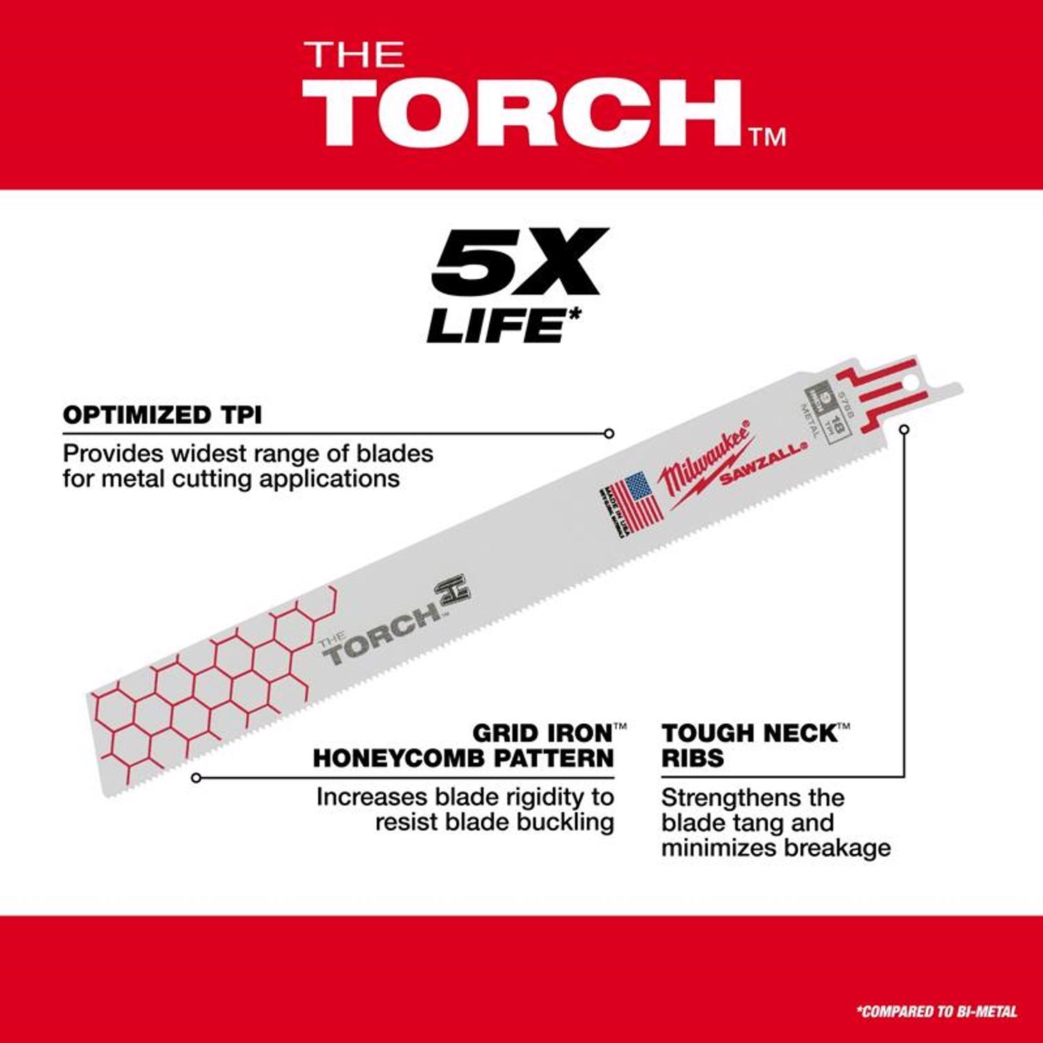 Milwaukee The Torch 9 in. Bi-Metal Reciprocating Saw Blade 10 TPI 5 pk