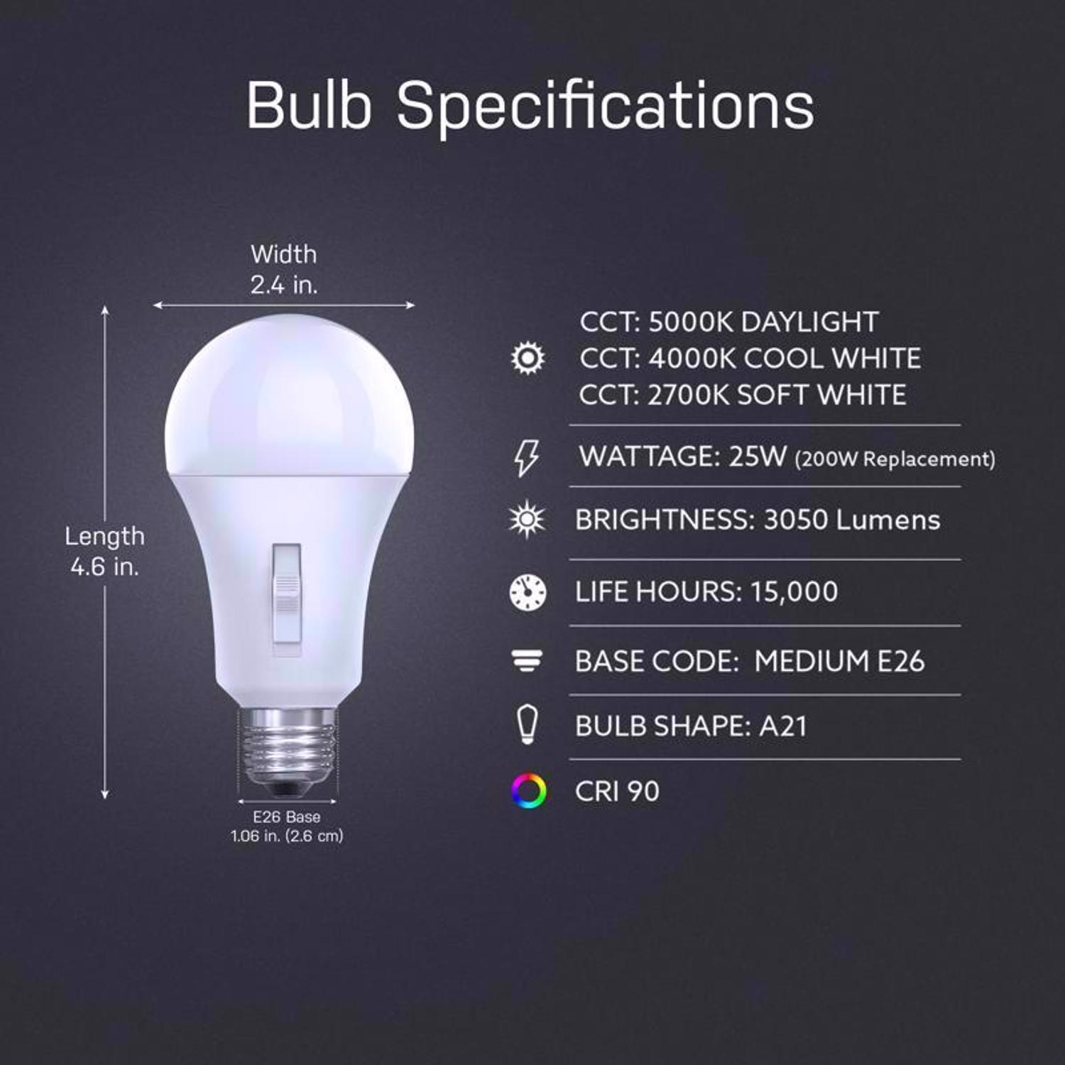 Feit A21 E26 (Medium) LED Bulb Adjustable White 200 Watt Equivalence 1 pk