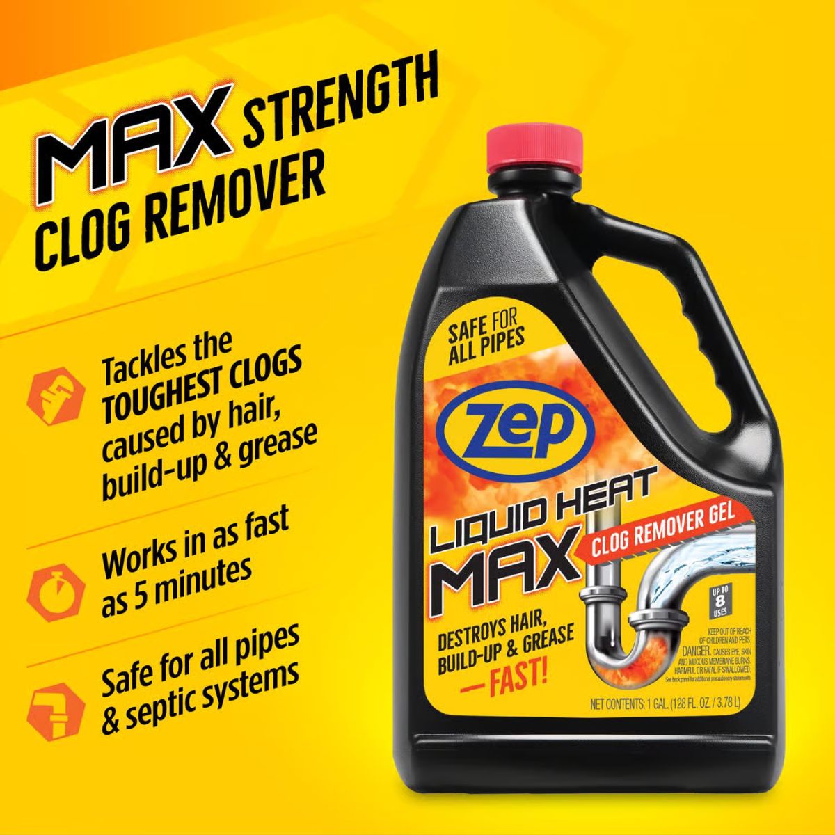 Zep Liquid Heat Gel Clog Remover 128 oz.