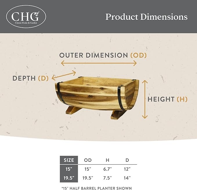 Classic Home & Garden Planters, Acacia Metal Oak Wood, 1 Pack