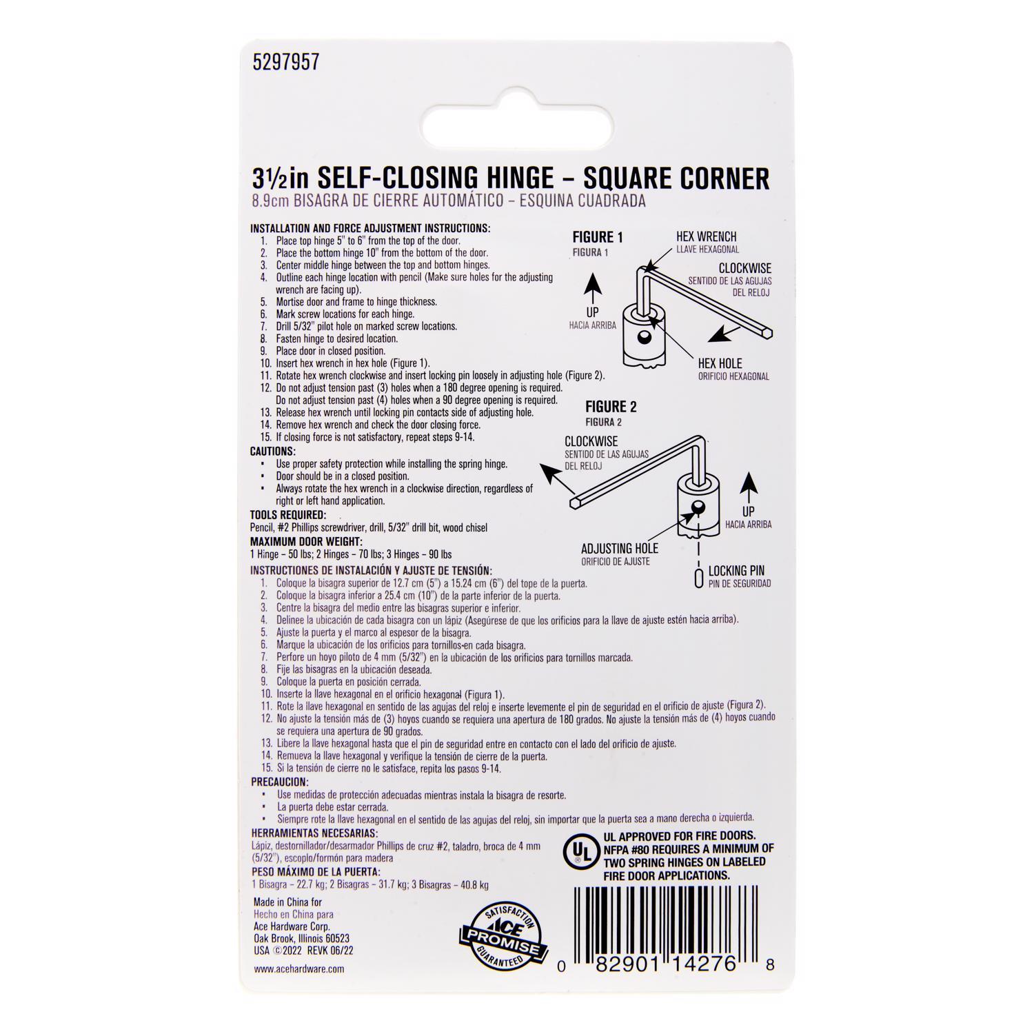 Ace 3.5 in. L Satin Brass Self Closing Hinge 1 pk