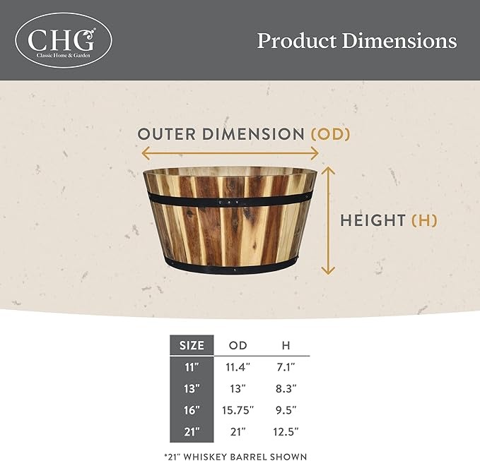 Classic Home and Garden 110024 Whiskey Barrel Planter, 1 Pack, Acacia