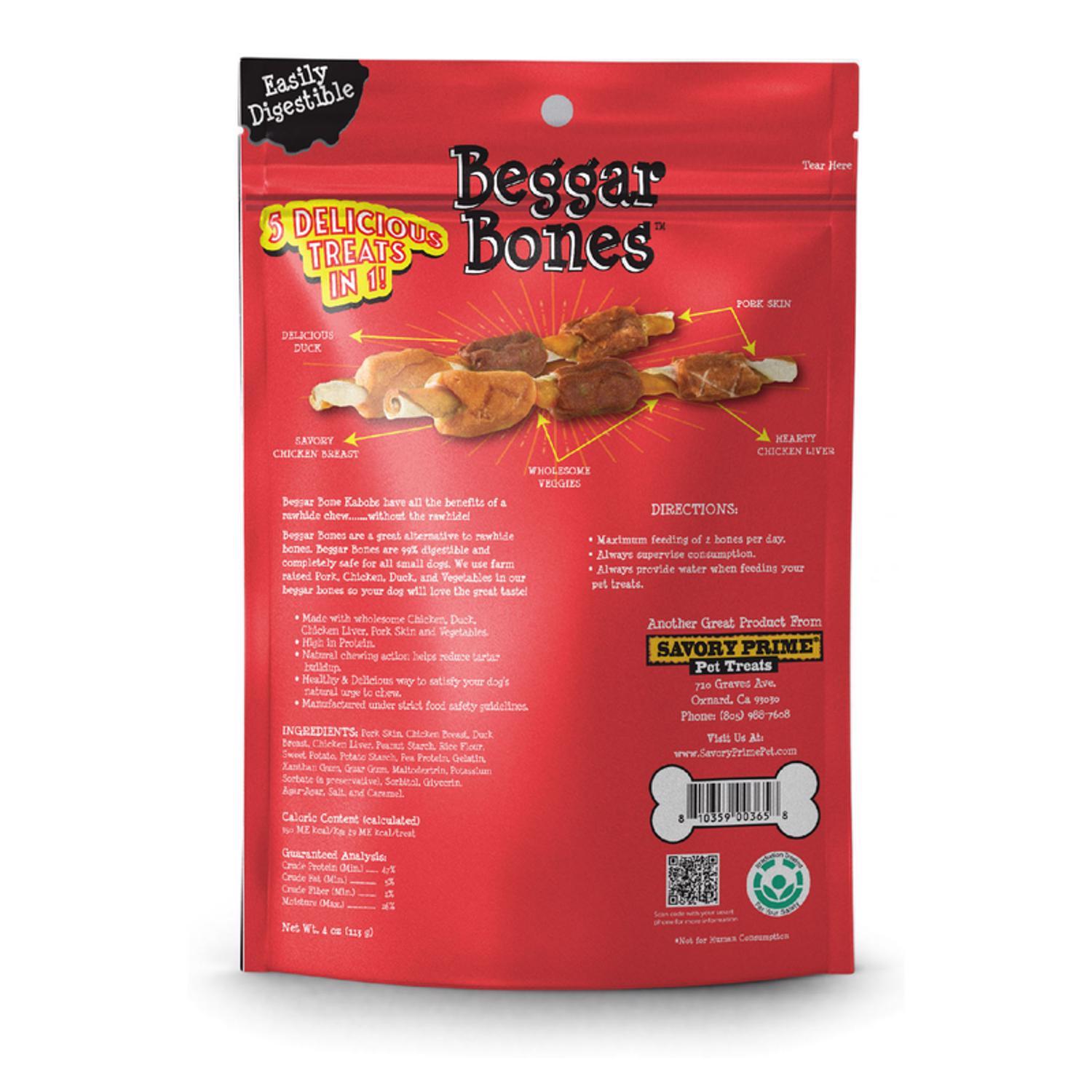 Savory Prime Beggar Bones 5in1 Kabobs Grain Free Treats For Dogs 4 oz