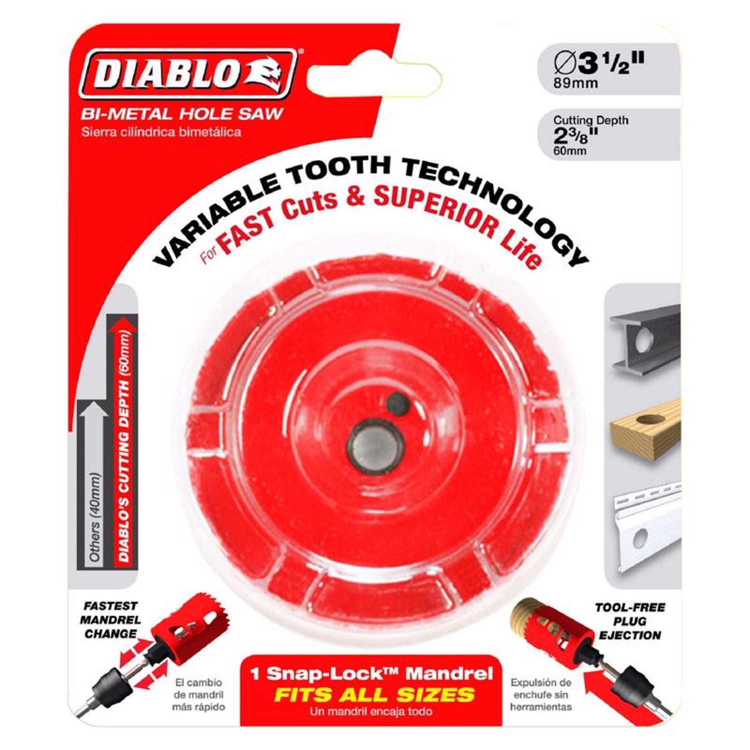Diablo Snap-Lock Plus 3-1/4 in. Bi-Metal 2-3/8 in. L Hole Saw Arbor Included
