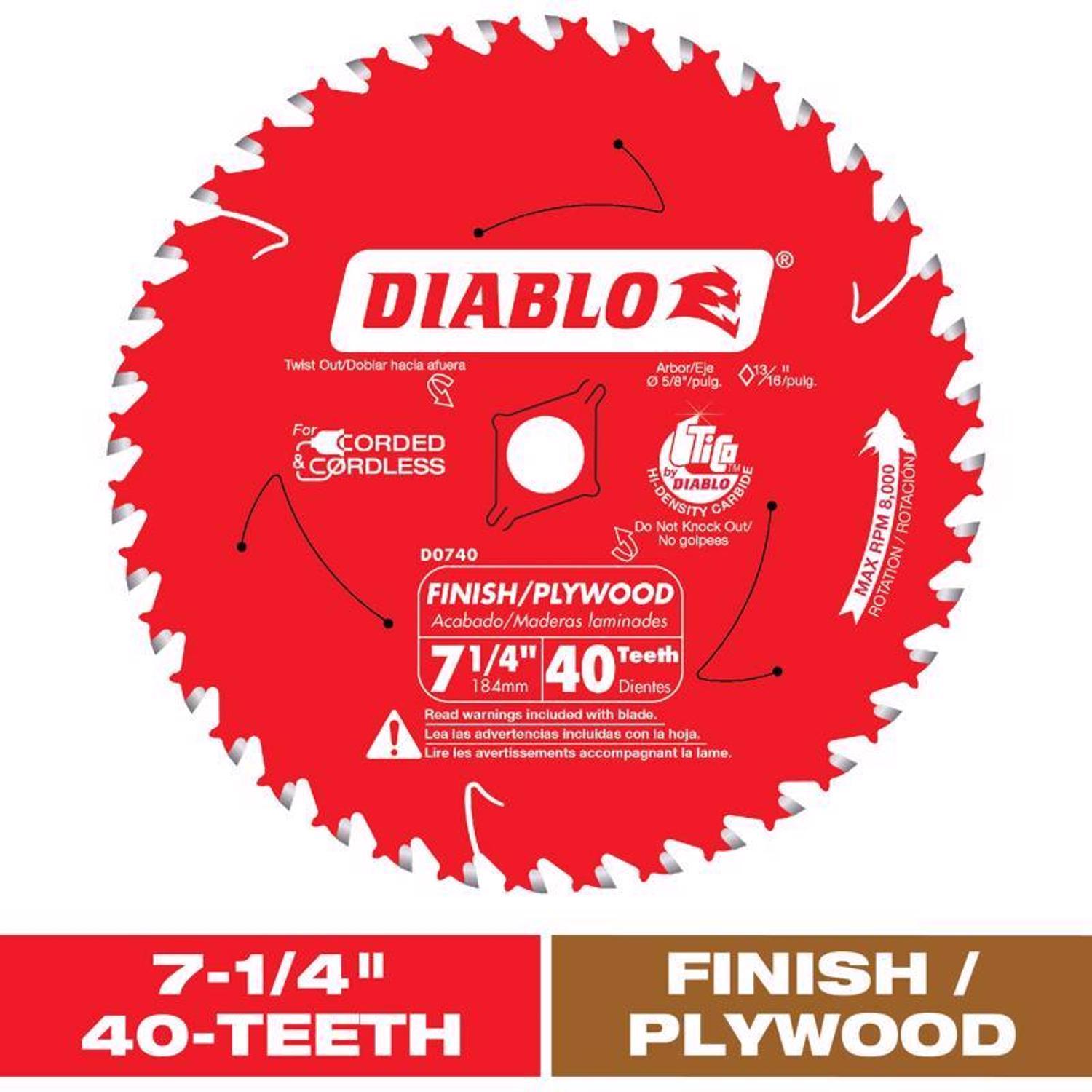 Diablo 7-1/4 in. D X 5/8 in. TiCo Hi-Density Carbide Finishing Saw Blade 40 teeth 1 pk