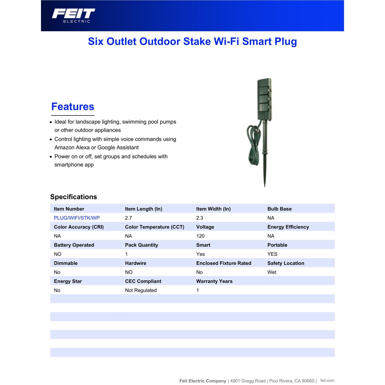 Feit Smart Home Outdoor 6 ft. L Green Smart-Enabled Outlet Stake 14/3