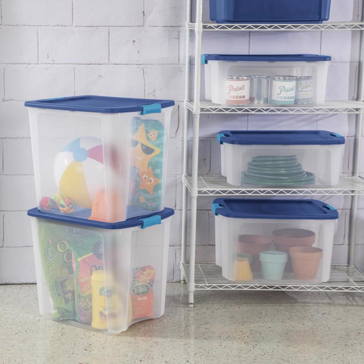 Sterilite 18 gal Blue/Clear Latch Storage Box 13-5/8 in. H X 23-5/8 in. W X 18-5/8 in. D Stackable