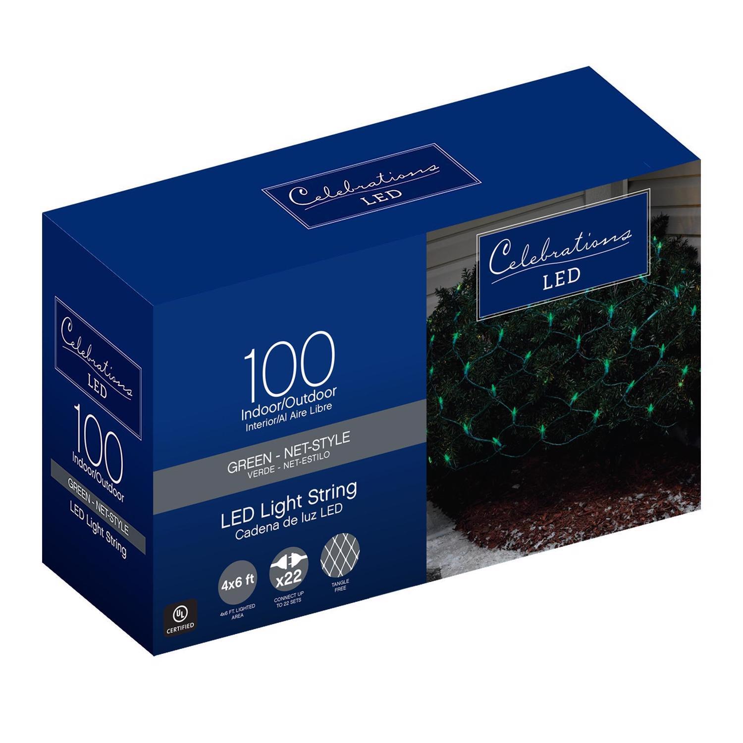 Celebrations Blue LED Mini Green 100 ct Net Christmas Lights 24 ft.