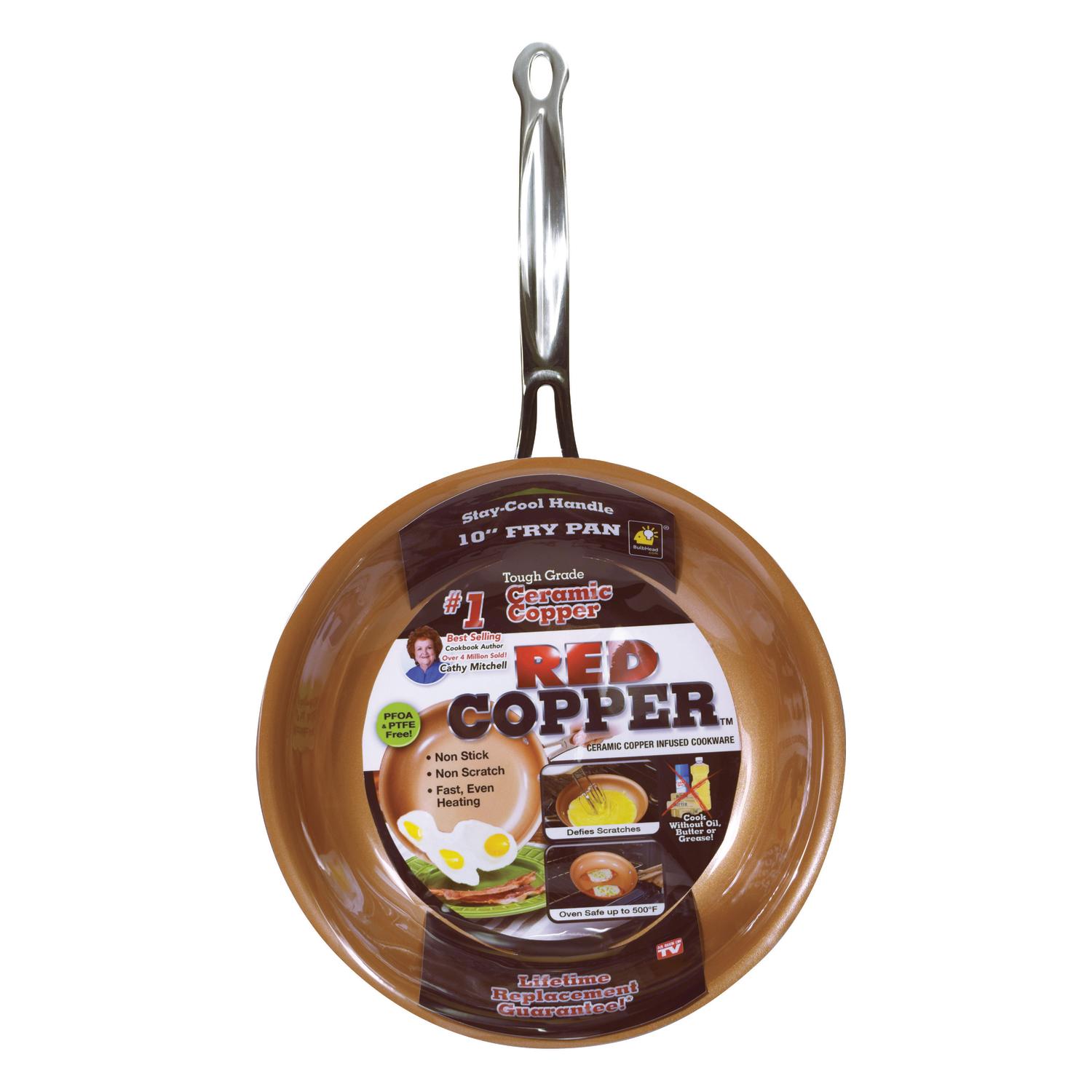 Bulbhead Red Copper Ceramic Copper Fry Pan 10in. Red