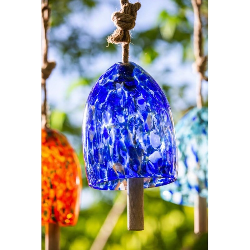 Evergreen Colorful Art Glass Wind Chime, Deep Blue, Solid Wood Striker, Natural Deep Tone, 8 in.