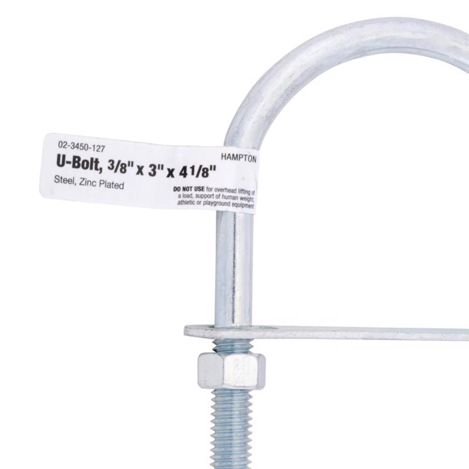 Hampton 3/8 in. X 3 in. W X 4-1/8 in. L Coarse Zinc-Plated Steel U-Bolt