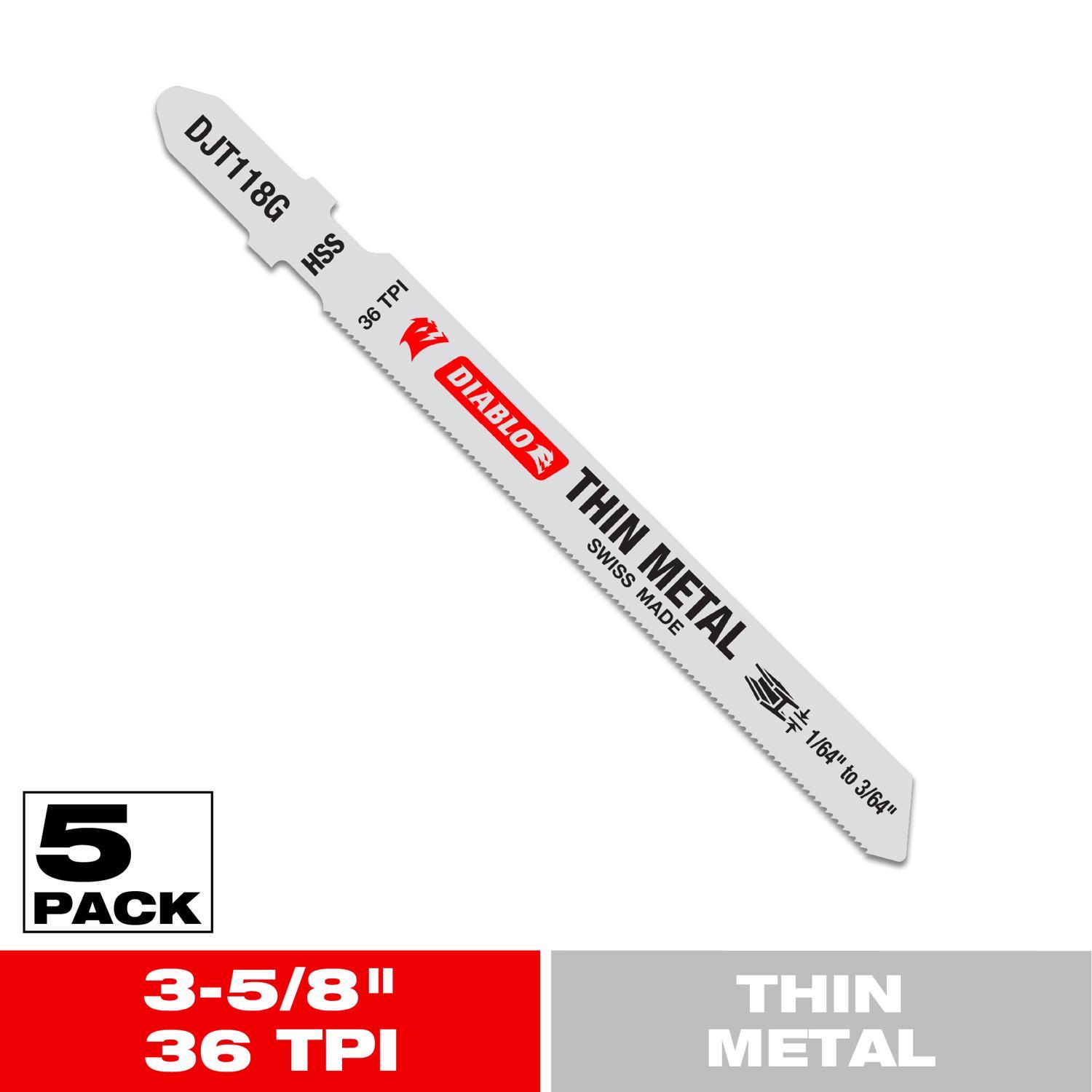 Diablo 3-5/8 in. High Speed Steel T-Shank Thin Metal Jig Saw Blade 36 TPI 5 pk