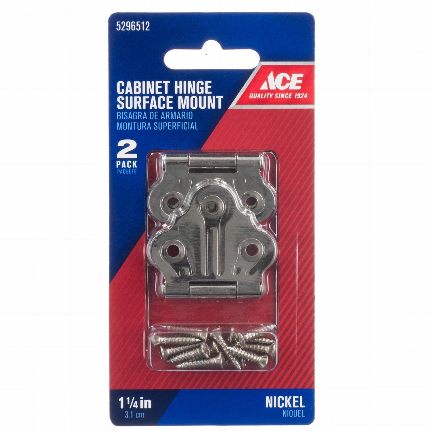 Ace 1.4 in. W X 1-1/4 in. L Nickel Steel Cabinet Hinge 2 pk