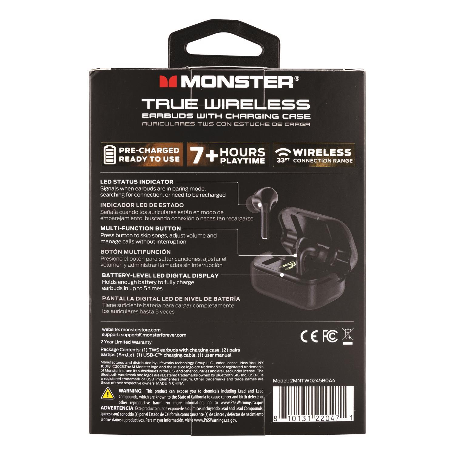 Monster Wireless Bluetooth Earbuds w/Charging Case 1 pk
