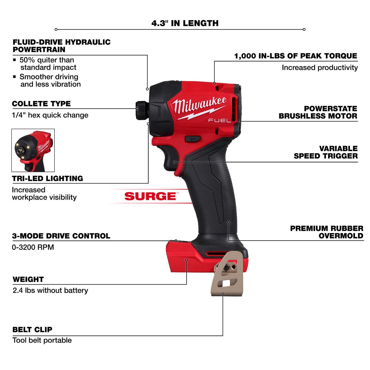 Milwaukee 18V Fuel 1/4 in. Cordless Brushless Hydraulic Impact Driver Tool Only