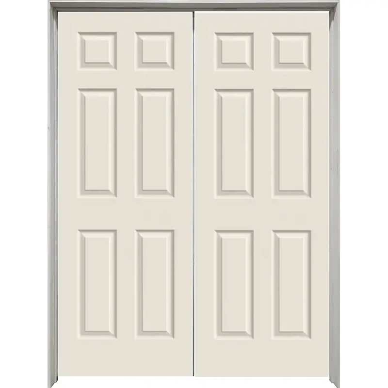 Colonist Double 24" x 80" Prehung Interior Door Unit - Primed 6-Panel Hollow Core - Flat Jamb, No Trim