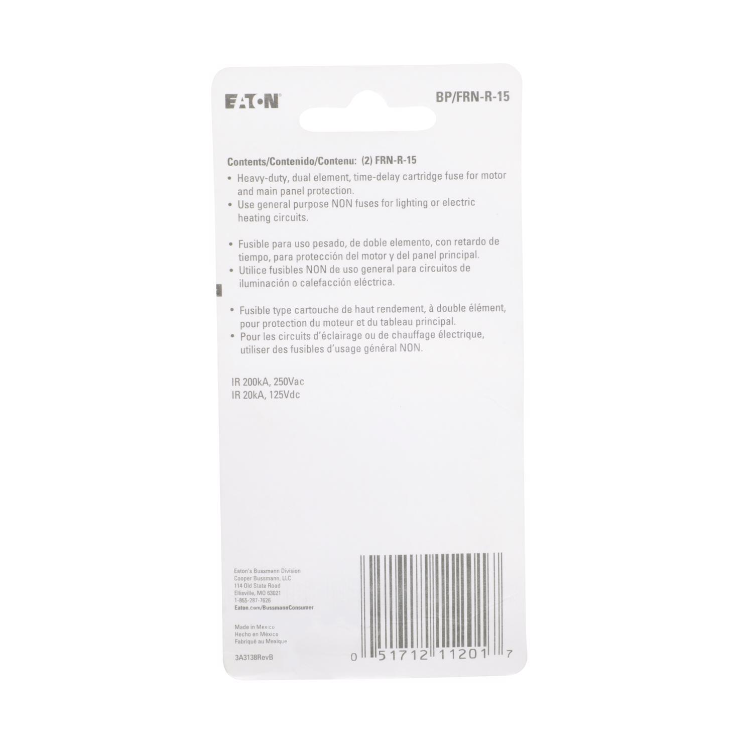 Bussmann 15 amps Dual Element Time Delay Fuse 2 pk