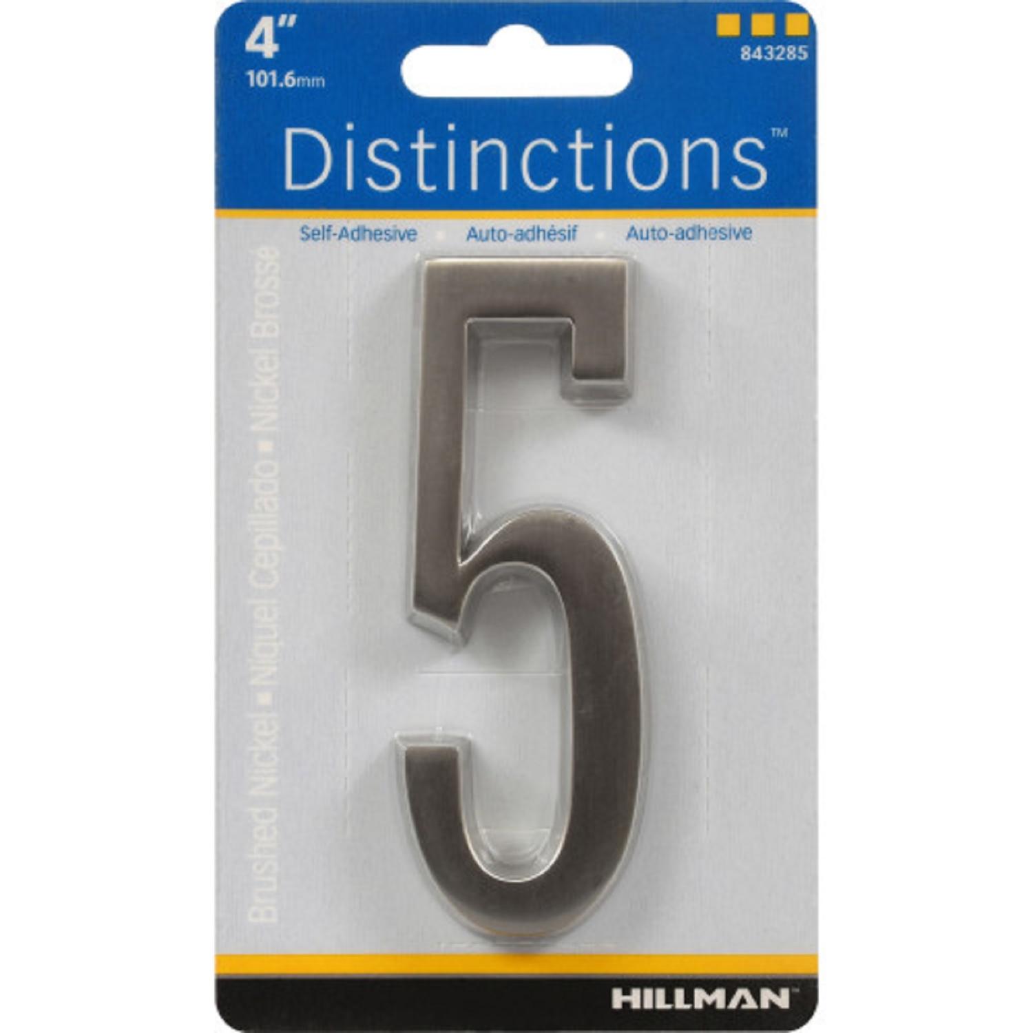 HILLMAN Distinctions 4 in. Silver Zinc Die-Cast Self-Adhesive Number 5 1 pc