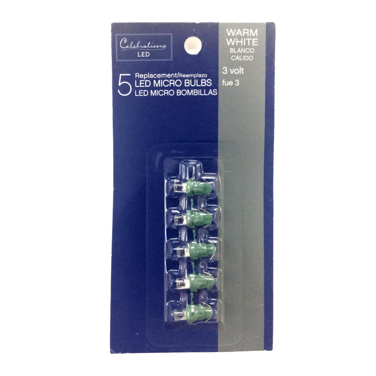 Celebrations Blue LED Micro/5mm Warm White 5 ct Replacement Christmas Light Bulbs