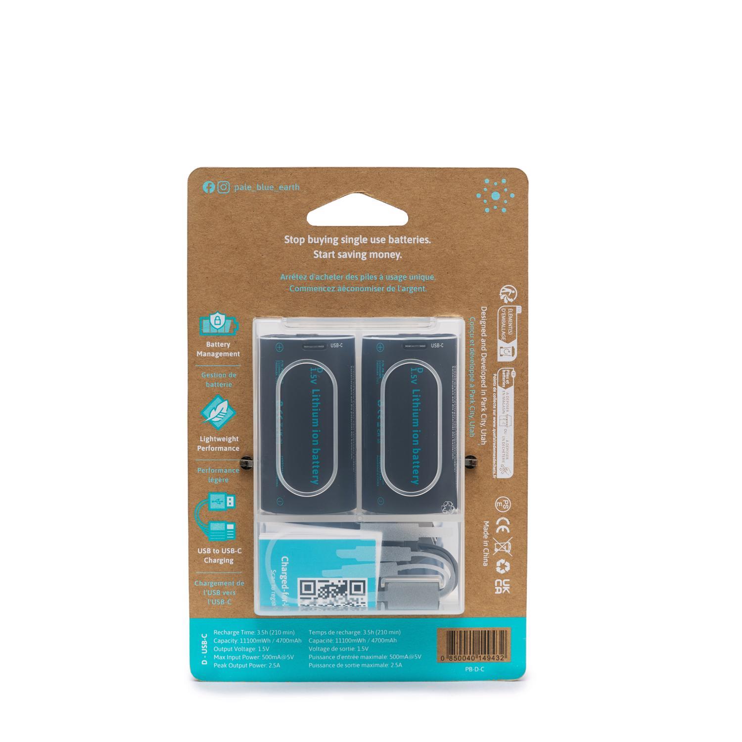 Pale Blue Earth D Lithium Batteries 2 Pack Clamshell