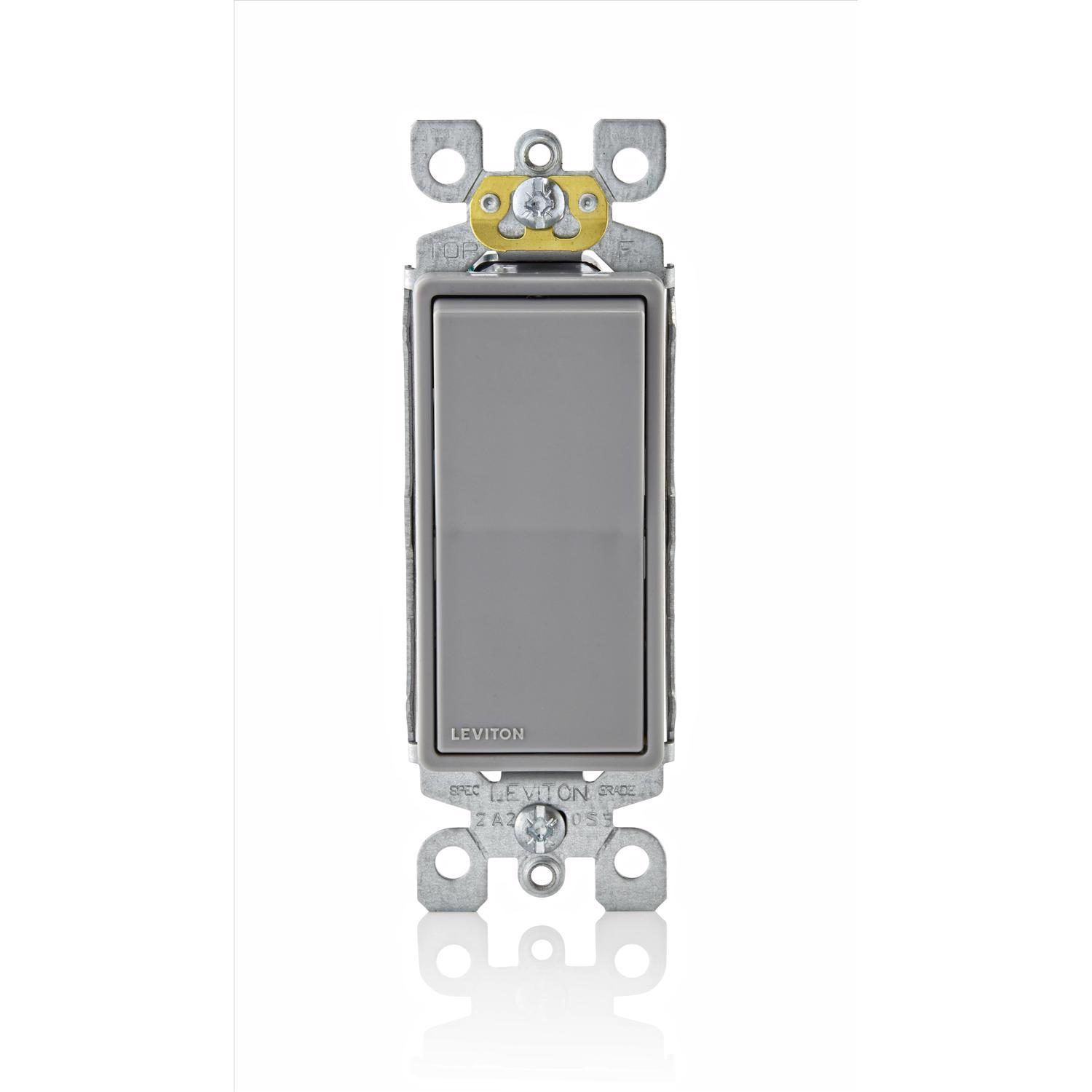 Leviton Decora 15 amps Single Pole Rocker AC Quiet Switch Gray 1 pk