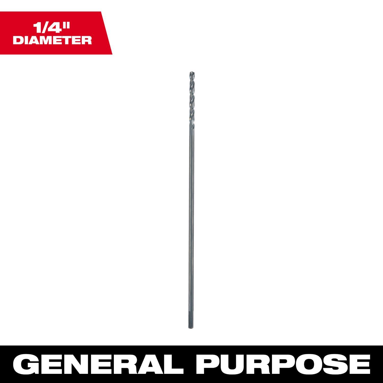 Milwaukee 1/4 in. X 12 in. L Aircraft Length Drill Bit 3-Flat Shank 1 pc